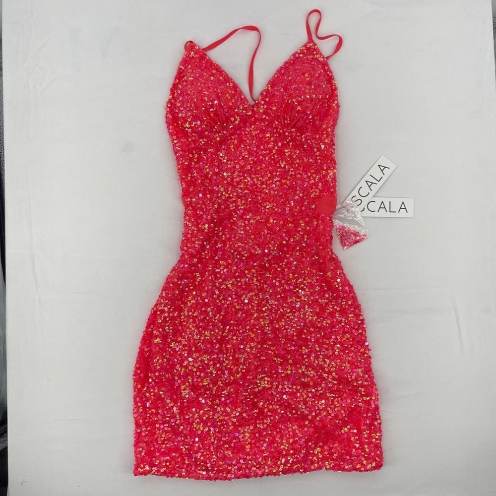 Vintage Y2K Scala Sequin Mini Dress 2 XS Bodycon Glam Formal Party Beaded Bling